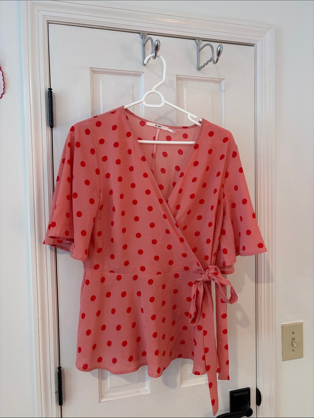 miami Pink Wrap Blouse with Red Polka Dots